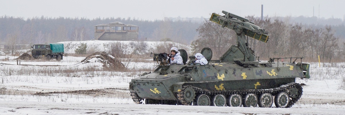 Kharkiv, Ukrainian-Russian border, Ukraine - February 2022: The Ukrainian army conducts exercises near the Ukrainian-Russian border. War of Russia against Ukraine.