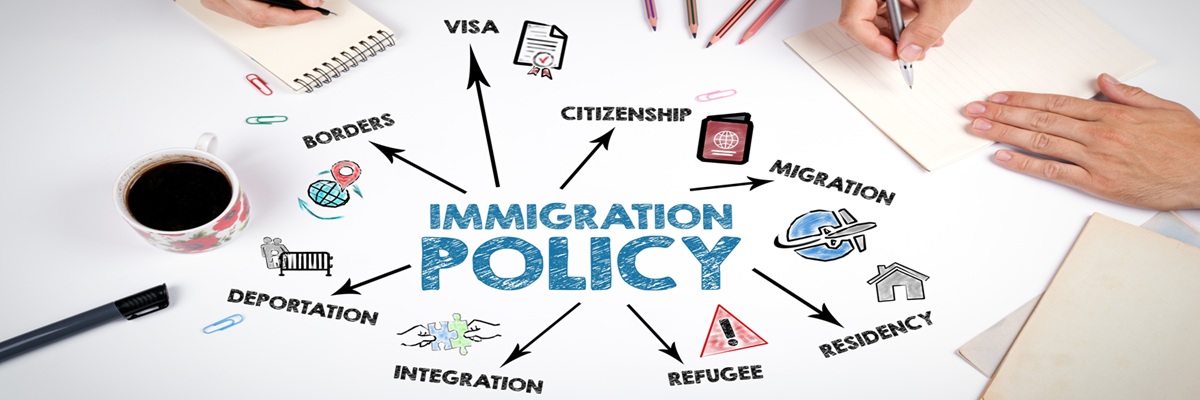 Immigration Policy Concept. The meeting at the white office table.