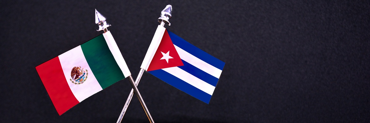 Mexico and Cuba small size table flag on black Background