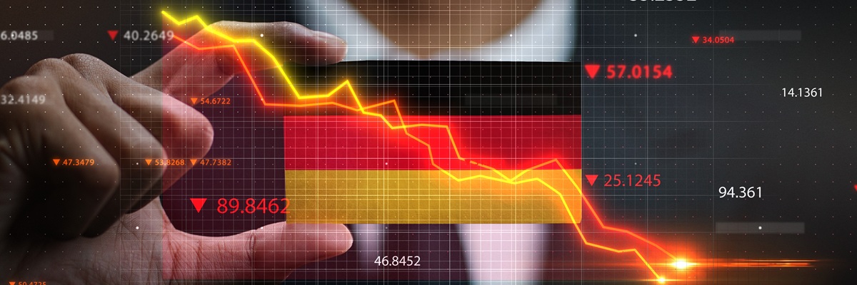 Graph Falling Down in Front Of Germany Flag. Crisis Concept