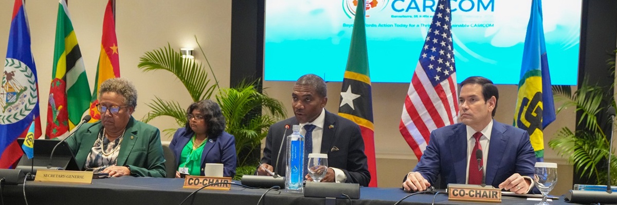 Secretary Marco Rubio participates in a CARICOM Heads of Government meeting in Basseterre, Saint Kitts and Nevis, February 25, 2026. (Official State Department photo by Freddie Everett)